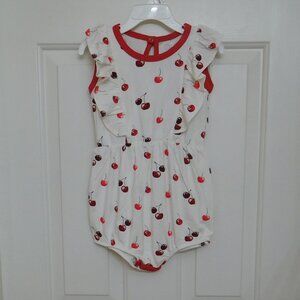 NWT Kyte Baby White Red Wine Cherry Print Bubble Romper sz 3-6 months 2t or 3t